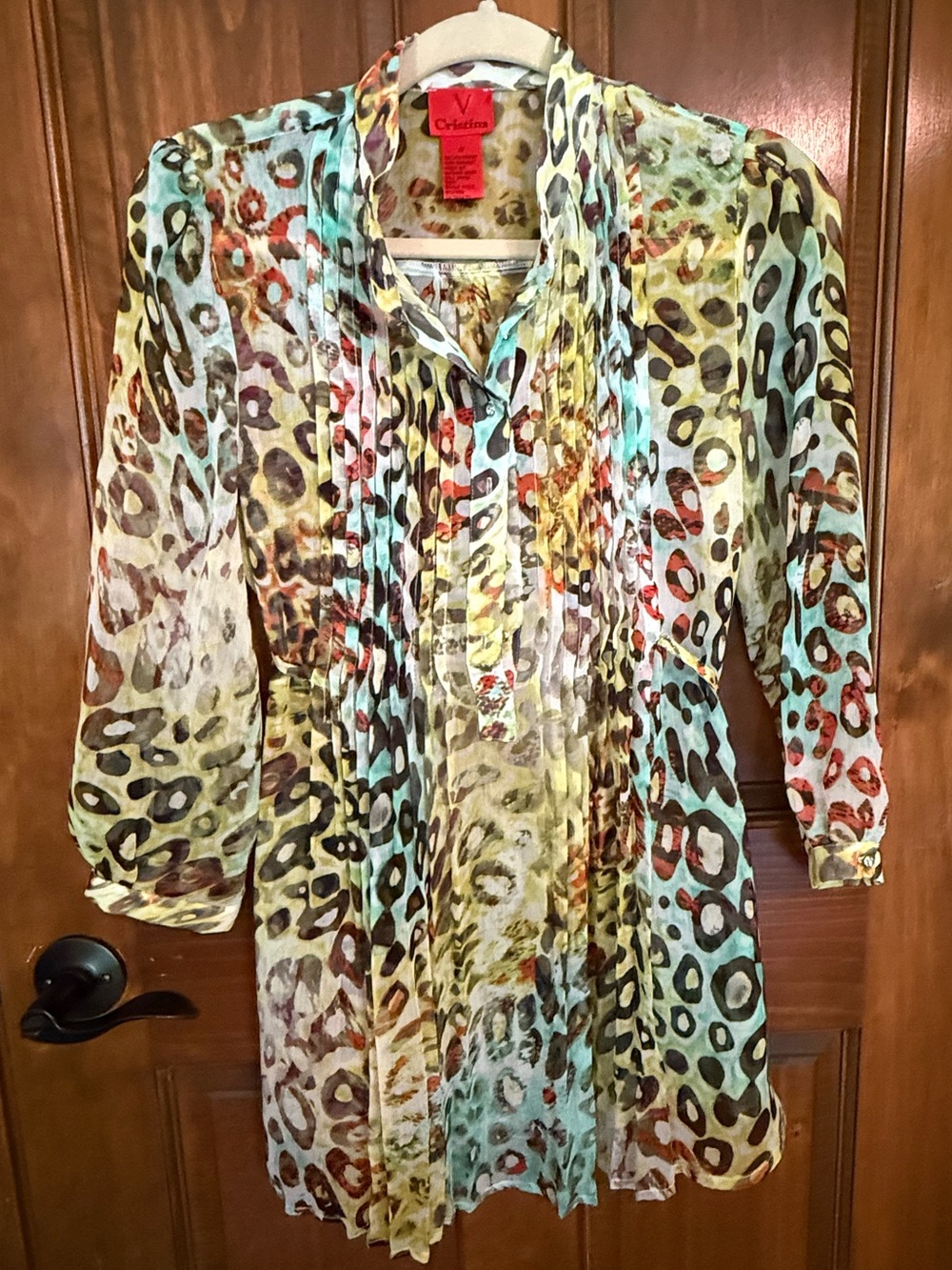 V Cristina Multicolor Animal Print Sheer Tunic Blouse